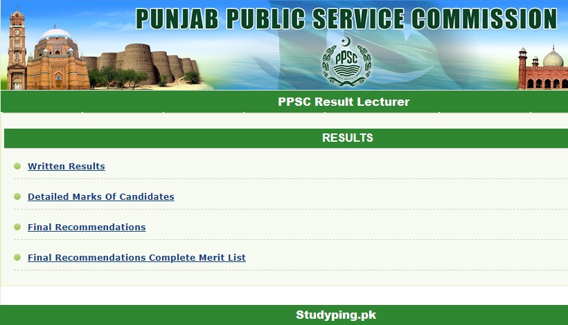 PPSC Lecturer Result 2023 Merit List @ppsc.gop.pk